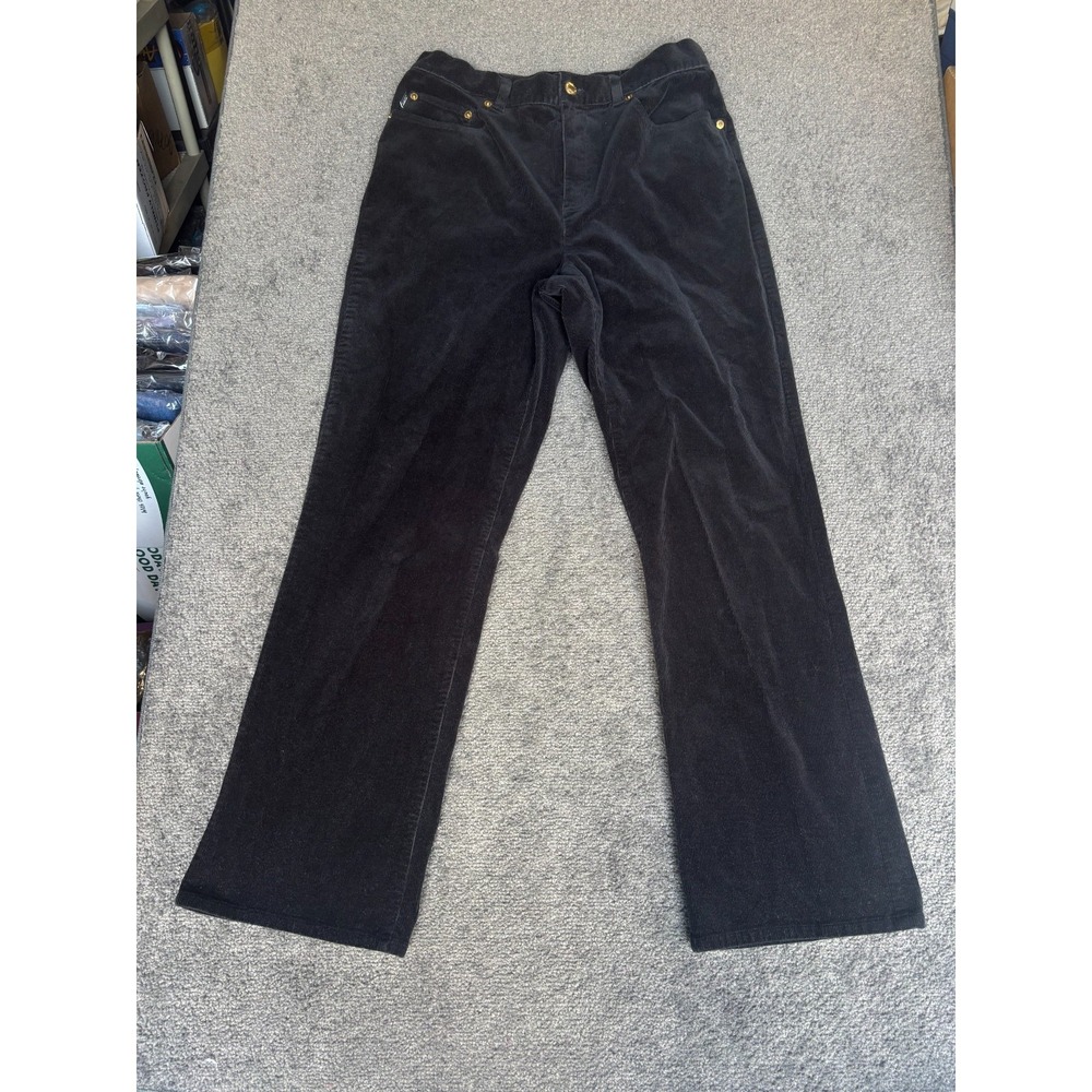 Lauren Jeans Corduroy Pants Women M Black Zip Fly High Rise Straight Leg